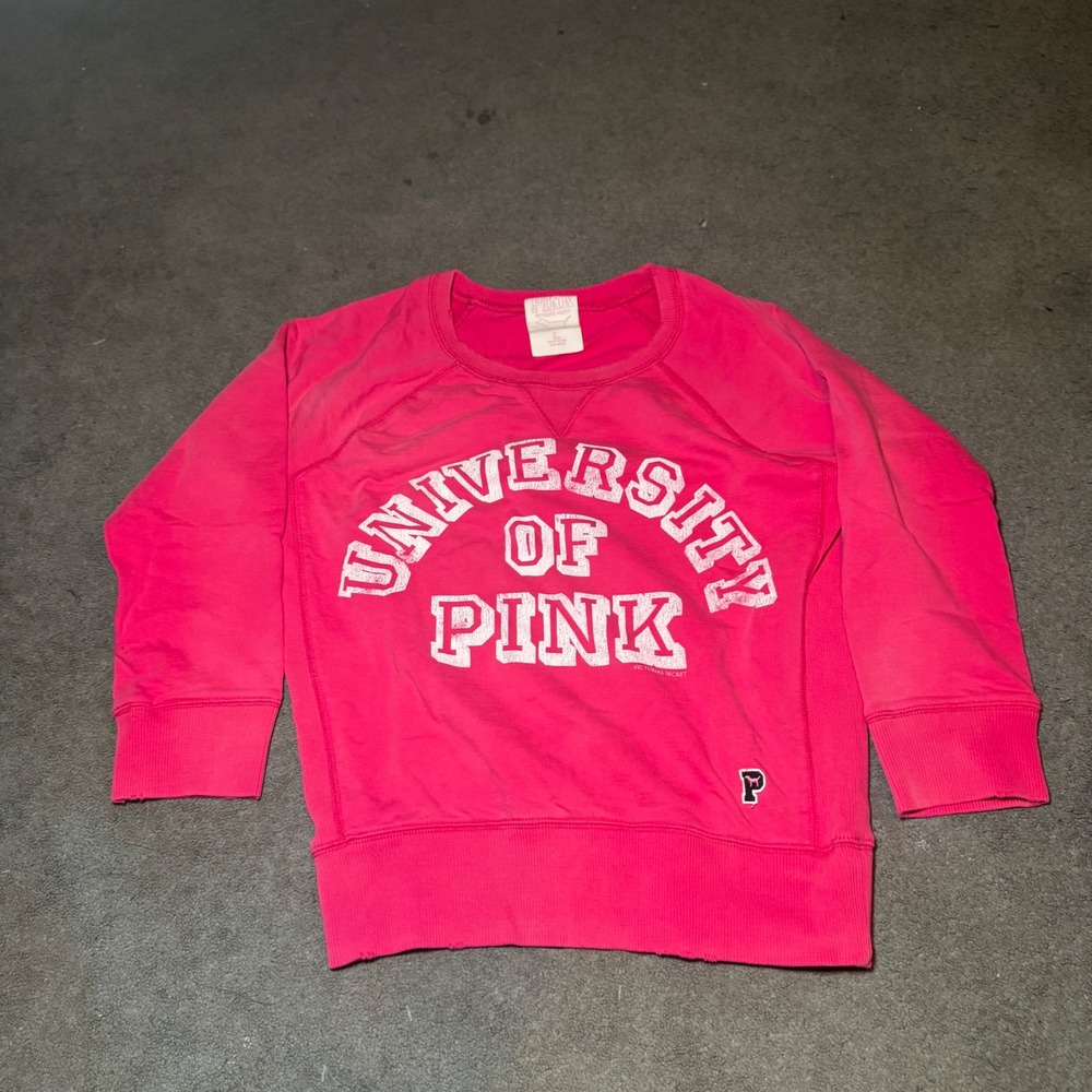 VTG Victorias Secret PINK University of Pink Hot Pink Crewneck Sweatshirt Large